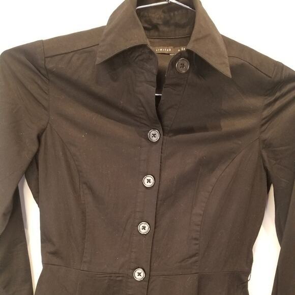 The Limited Black Button Front Skater Dress Collared Long Sleeve Size 0 - Picture 7 of 13